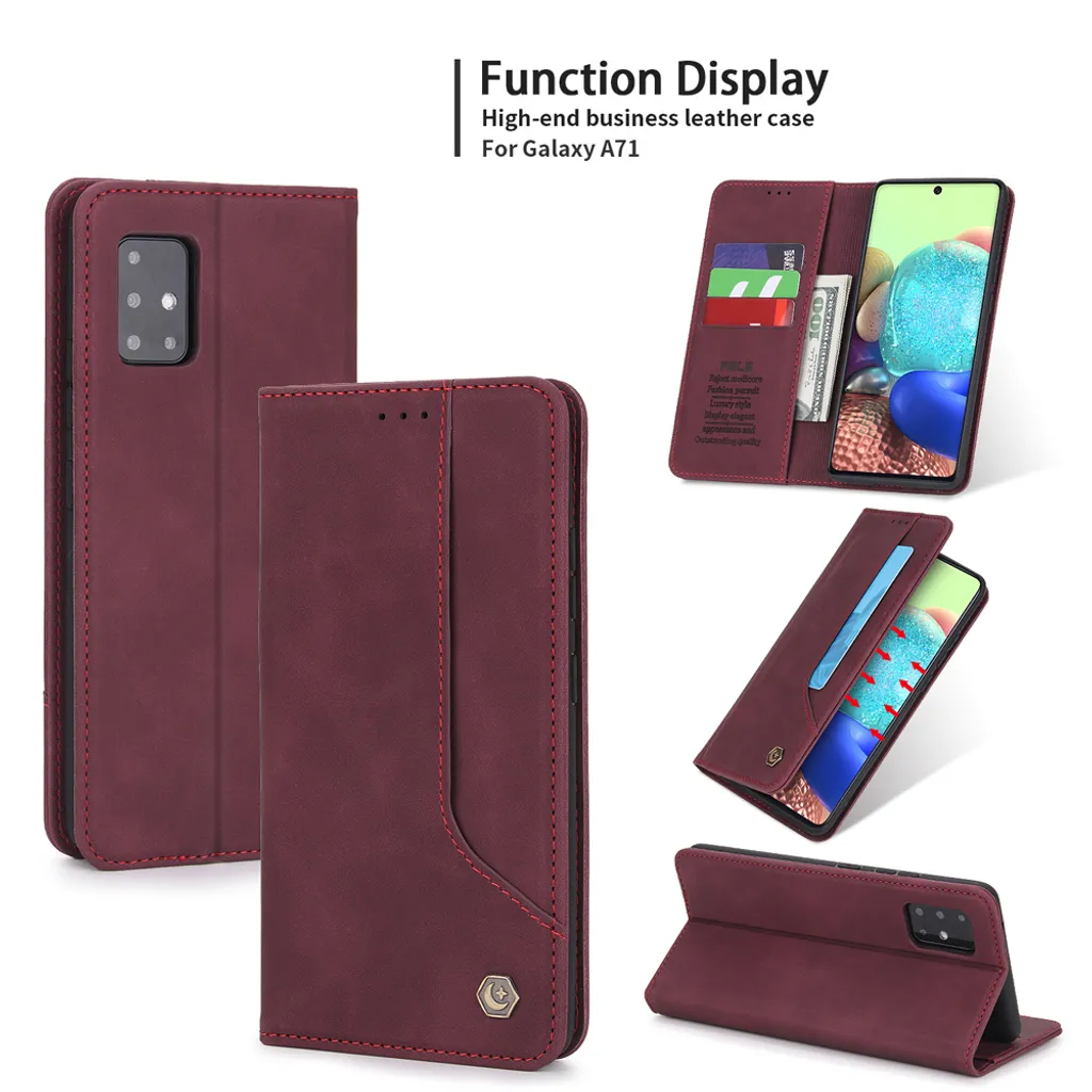 Cover Portafoglio Samsung A71 Rosso - Design Professionale Finto Cuoio