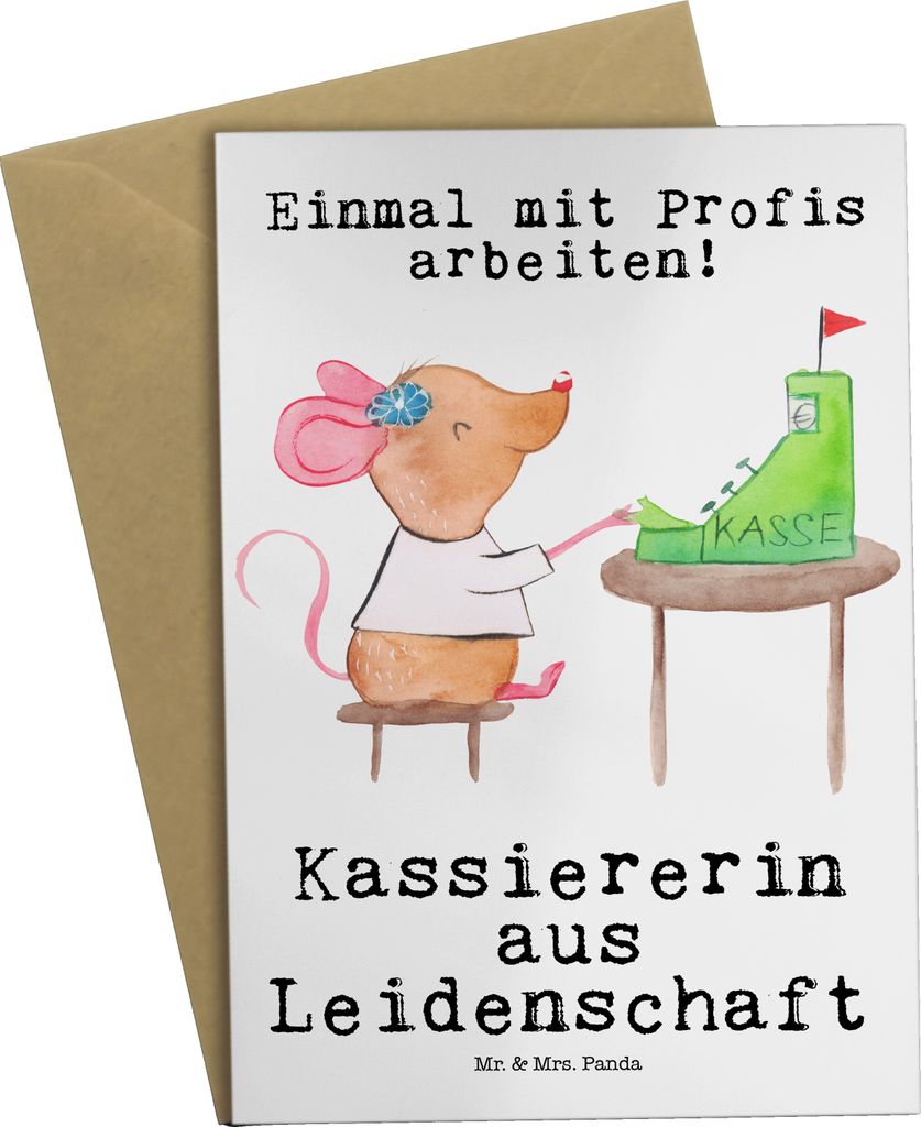 Mr. & Mrs. Panda Klappkarte Kassiererin Leidenschaft - Weiß - Geschenk, Spruch, Kassenwartin, hochzeitskarten, Witzig, osterkarten, Lustig, einlad...