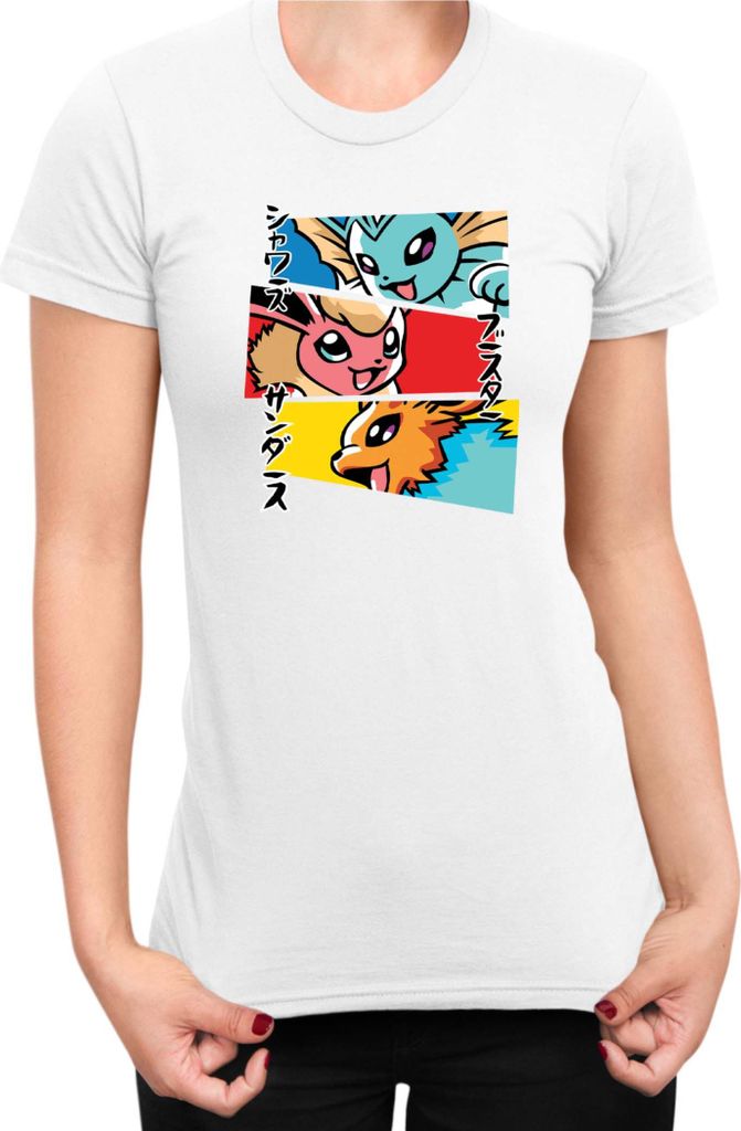 Damen T-Shirt Japan Manga Anime Comics Animation Pokeball Eevee Evolutions, Lady M / Weiß