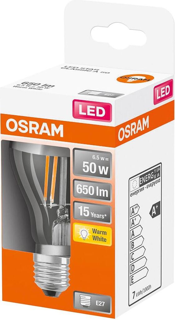 Led Standard Clair Filament Argentée 6.5w E27 Chaud Boite D Image du produit 