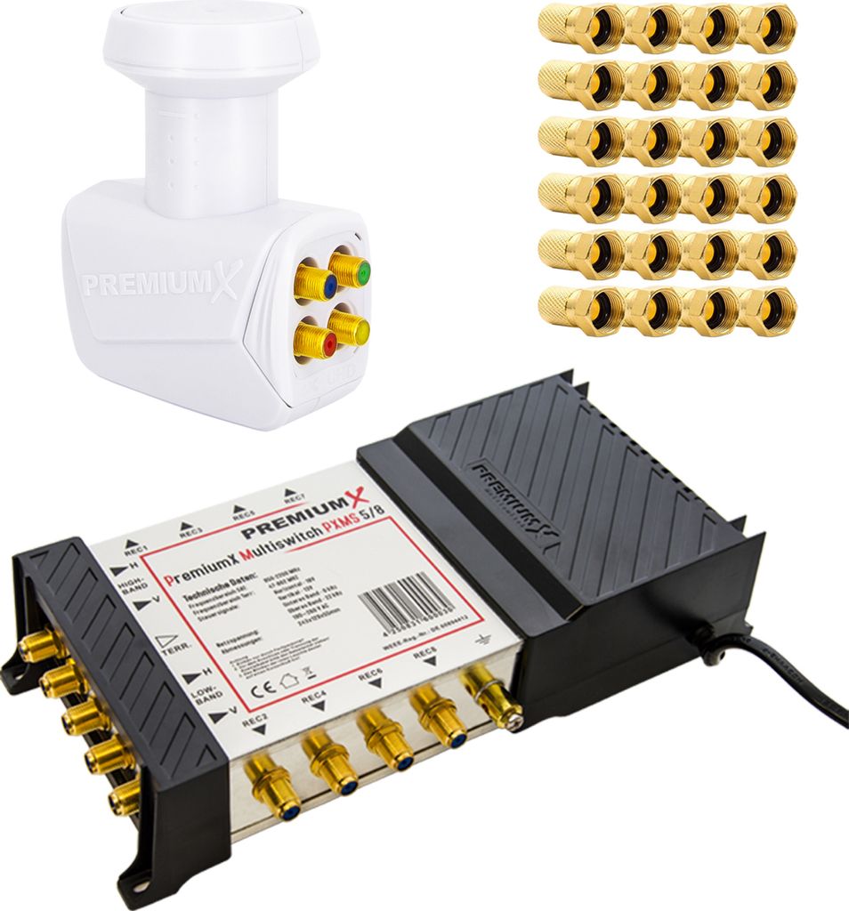 PremiumX Satelliten Multischalter 5/8 SAT Multiswitch Quattro LNB 24x F-Stecker