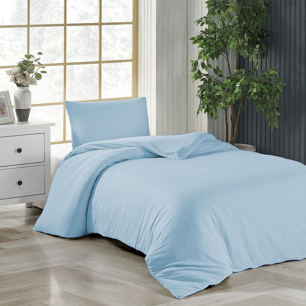 Bettwäsche 135x200 + 80x80 cm Eisblau Bettbezug Baumwolle, Produktbild 