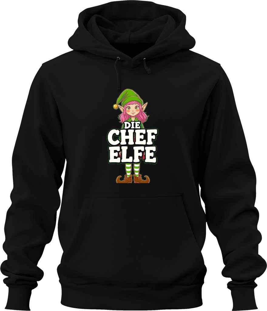 Die Chef Elfe Weihnachtselfe Weihnachten Santa Klaus Weihnachtshelfer Uni Hoodie Kapuzenpullover, Schwarz, S