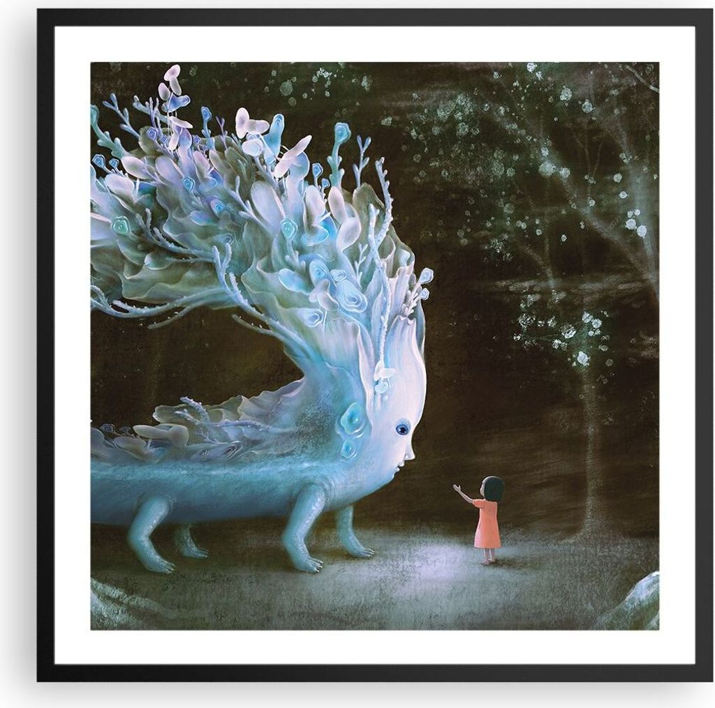 Gerahmtes Poster - Schwarzer Rahmen - Monster Kind Fee - 60x60 cm - Wand Bild - Wanddeko - Wandbilder - Kunstposter - Wandposter - Bilderrahmen - B...