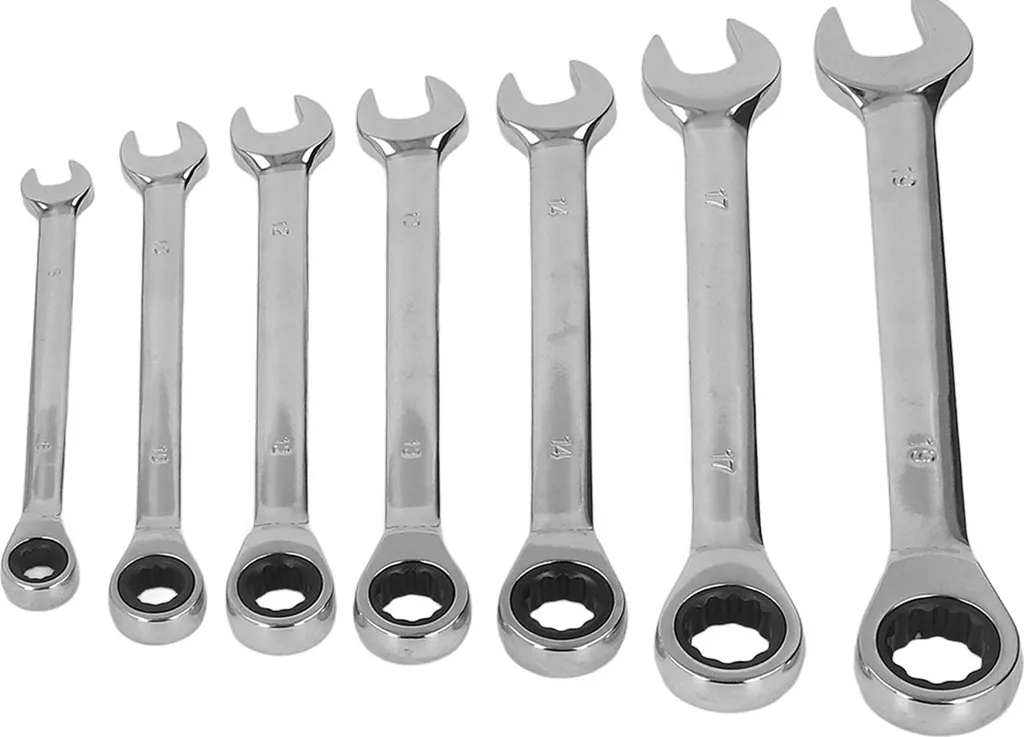 Jeu de clés à cliquet à tête fixe en acier Chrome Vanadium 12 pièces