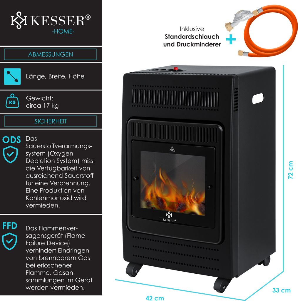 KESSER® Gasheizer Gasheizofen Heizstrahler 3,4 kW Gas Kamin Produktbild 6