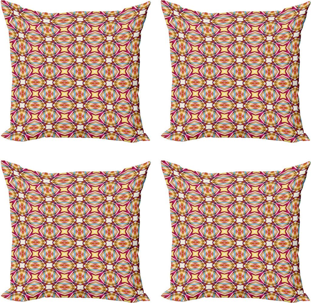 ABAKUHAUS Abstrakt Kissenbezug Set (4 Stück), Retro moderner Vibrant, Moderner Doppelseitiger Digitaldruck, 40 cm x 40 cm, Mehrfarbig