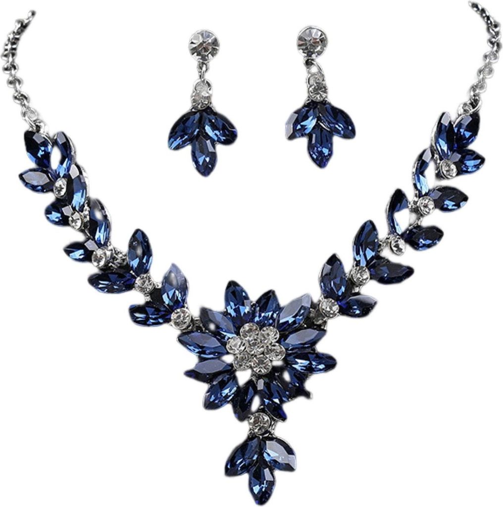 1 Set baumelnde Ohrringe, Vintage-Kunstkristall, exquisite Verarbeitung, Kontrastfarbe, geometrische Dekoration, wunderschönes Strass-Halsketten-S...