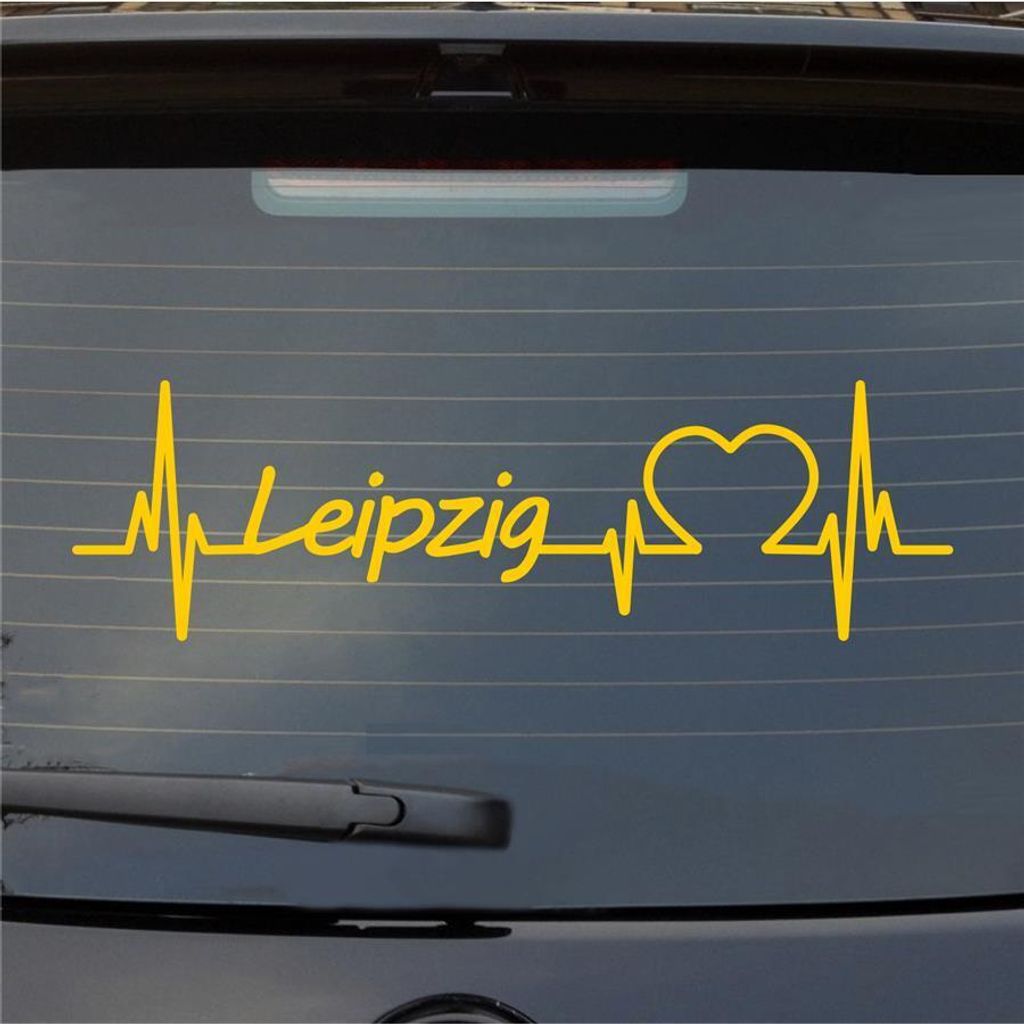Heckscheibenaufkleber Leipzig Herz Puls Stadt Liebe 55x16 cm Gelb Auto Aufkleber Sticker
