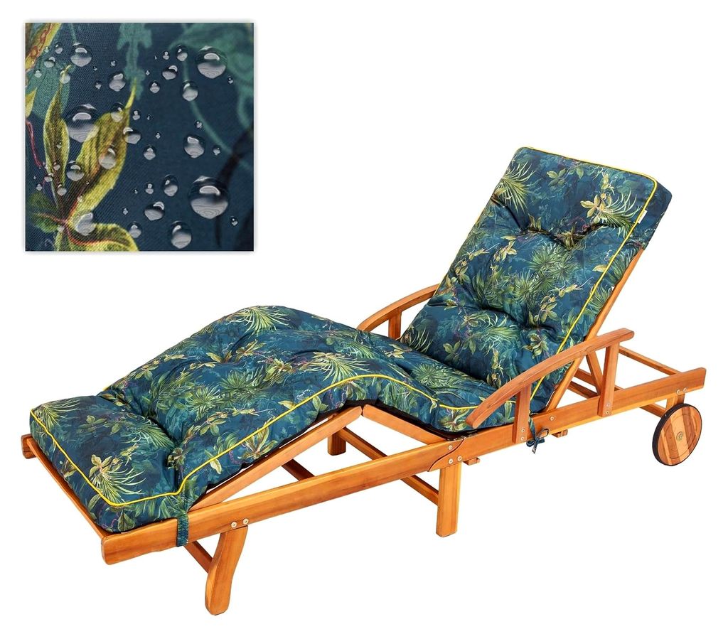 Liegenauflage für Gartenliege 200 x 55 x 9 cm - Polsterauflage für Sonnenliege, gesteppt - Grüne Wiese