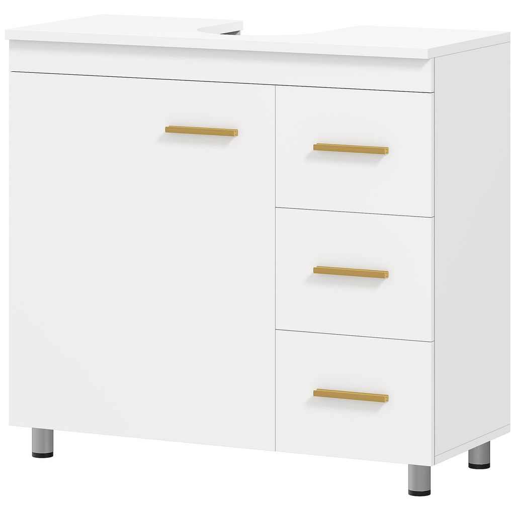 HOMCOM Mobile sottolavabo con ripiano e 3 cassetti, bianco Immagine del prodotto 