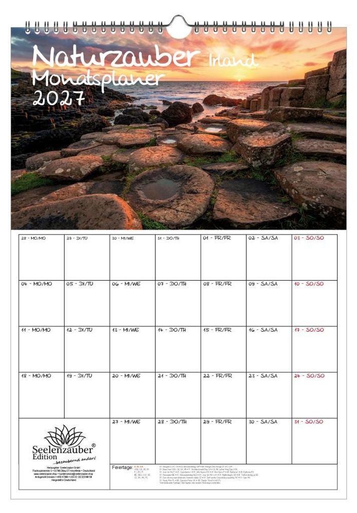 Naturzauber Irland Planer DIN A3 Kalender für 2027 Natur Reise Land Urlaub - Seelenzauber