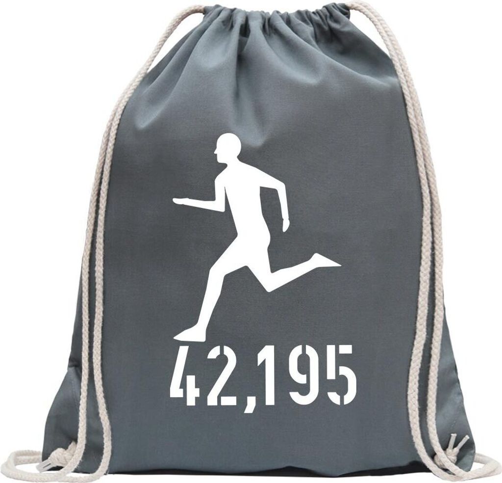 Kiwistar - Turnbeutel - stahlgrau - 42,195 Laufen - Fun Rucksack Sport Beutel Gymsack Baumwolle mit Ziehgurt