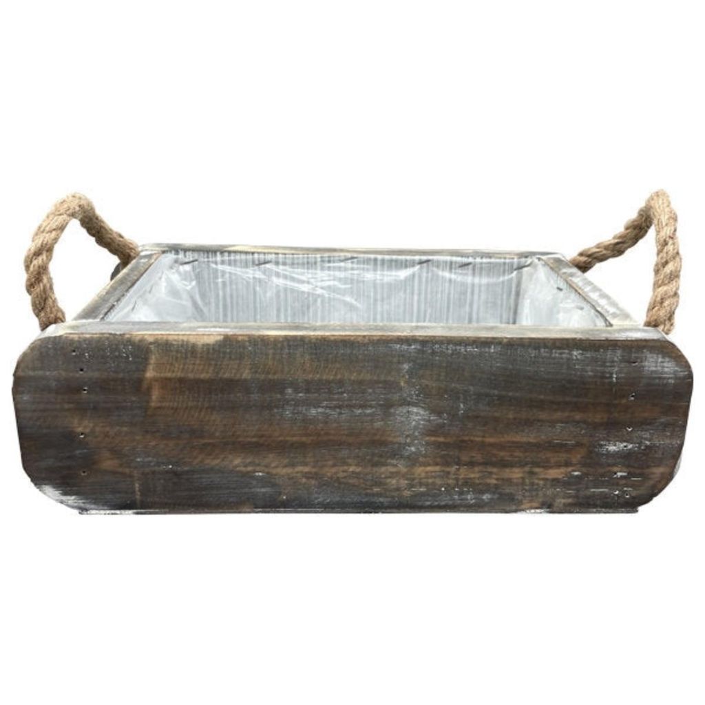 Pflanzkasten mit Griff Holzkasten natur aus Echtholz 30x15cm H9,5cm natürliche Holzkiste rechteckig Shabby Vintage Antik Look Deko Pflanzkiste
