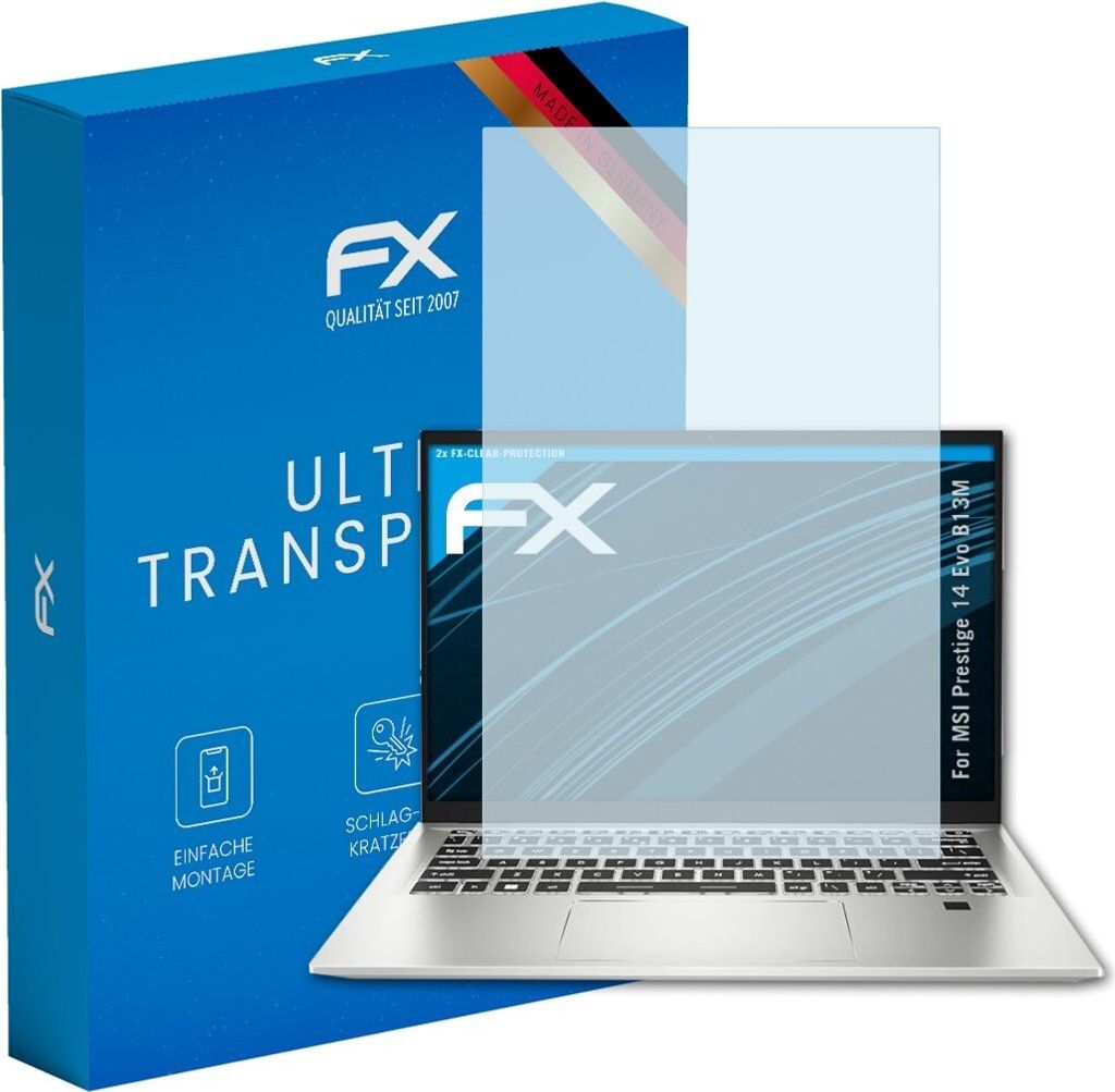 atFoliX FX-Clear 2x Schutzfolie kompatibel mit MSI Prestige 14 Evo (B13M) Displayschutzfolie