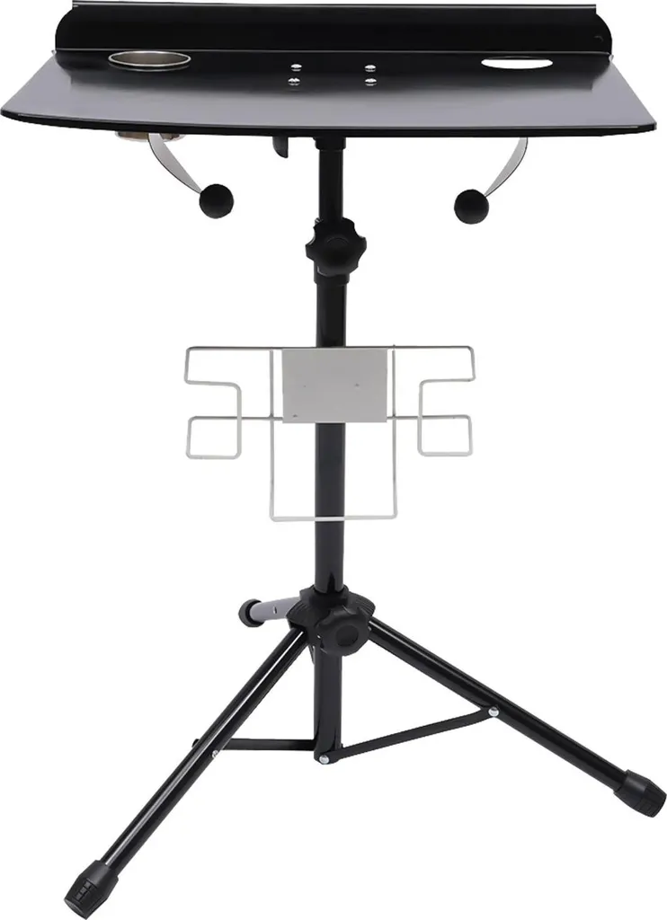 Table de tatouage portable avec étagère réglable en hauteur - Noir Mat