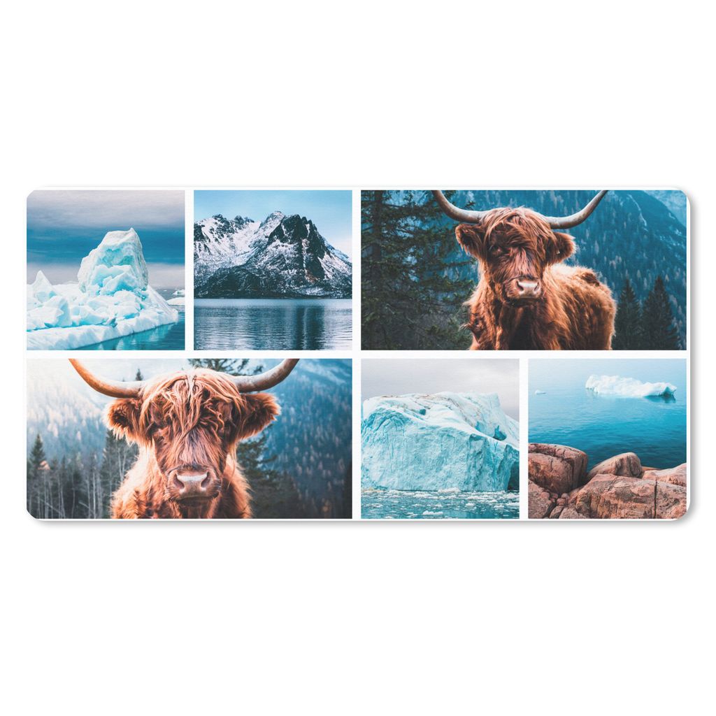 MuchoWow Schreibtischunterlage Schottischer Highlander - Berg - See 80x40 cm - XXL Mauspad - Gaming Mauspad