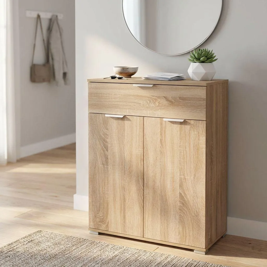 MilaniHome.it - armadietto con due ante e un cassetto per soggiorno cucina bagno fatto in Italia cm 27x38x103 hdi coloreMarrone chiaro