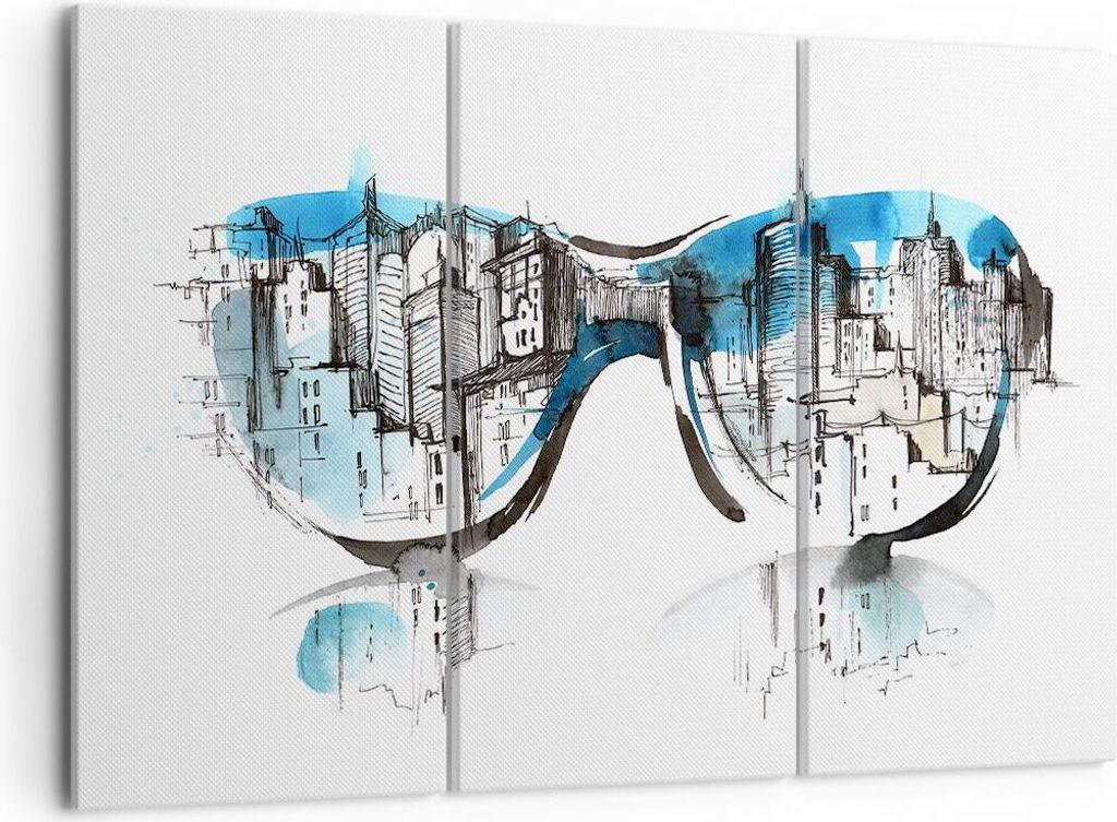 Bild auf Leinwand - Leinwandbild - Gläser Fenster Gebäude Wolkenkratzer - 105x70cm - Wand Bild - Wanddeko - Leinwanddruck - Bilder - Kunstdruck -...