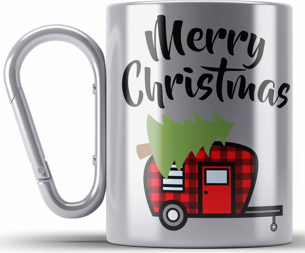 Trendation - Weihnachten Edelstahl Tasse Karabiner Merry Produktbild 