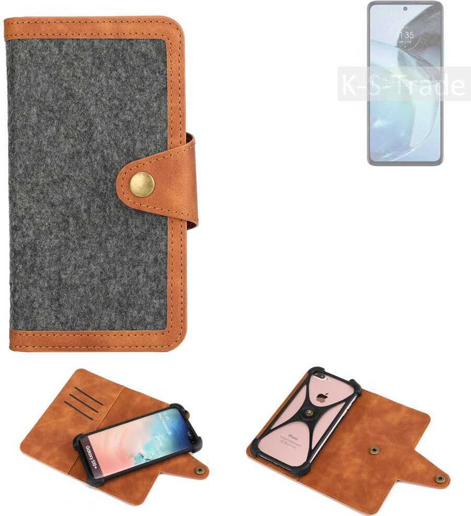 K-S-Trade Schutzhülle Handyhülle kompatibel mit Motorola Moto G72 Filz Hülle Kunst-Leder dunkelgrau braun (1x)