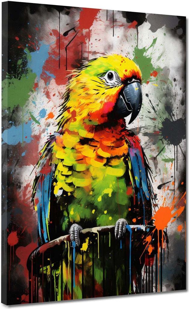 Papagei bunt Pop Art Leinwandbild Wandbild Kunstdruck XL Wanddeko: 120x160x4cm