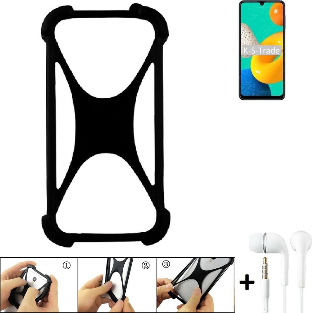K-S-Trade Handy-Hülle + headphones kompatibel mit Samsung Galaxy M32 Schutz-Hülle Bumper Silikon Cover Case Silikoncase Silikonbumper TPU Softcase