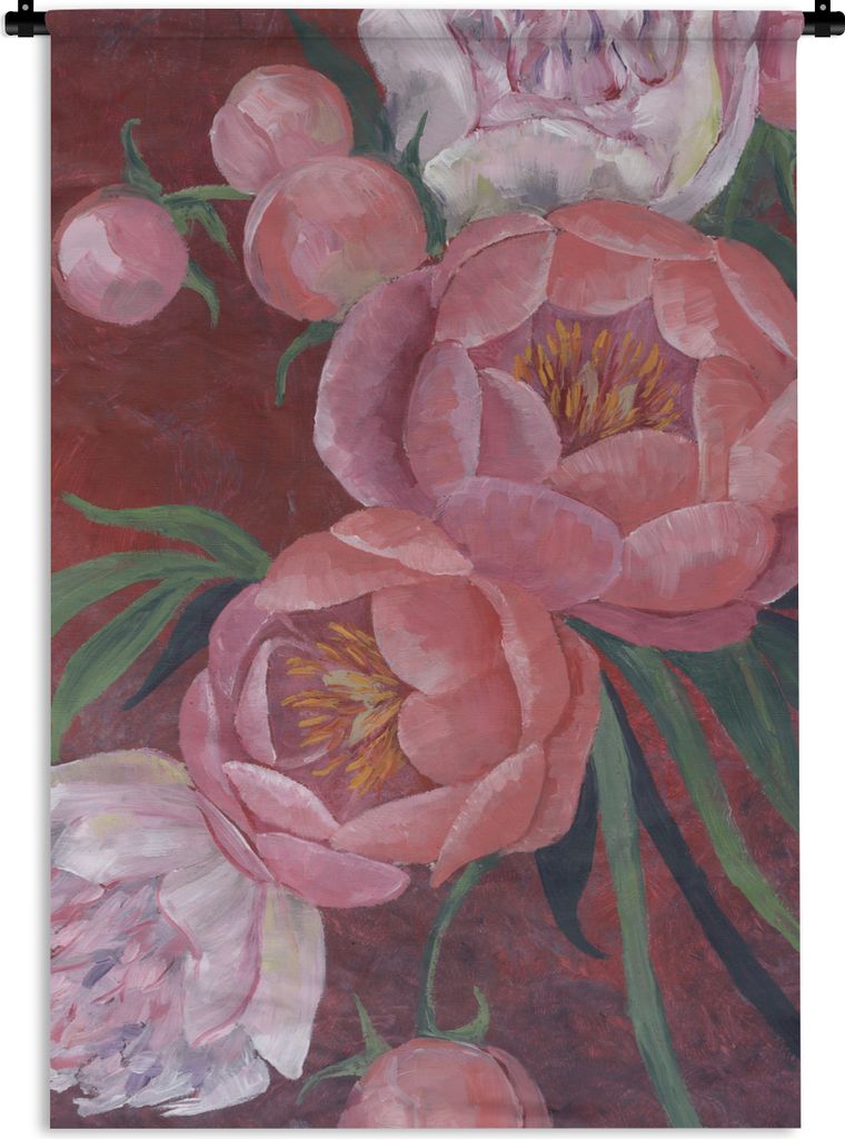 MuchoWow Wandteppich Wandbehang Blumen - Rosa - Malerei - Pflanzen 120x180 cm Tapisserie Dekoration Wandtuch - Schlafzimmer - Dekorationen für d...