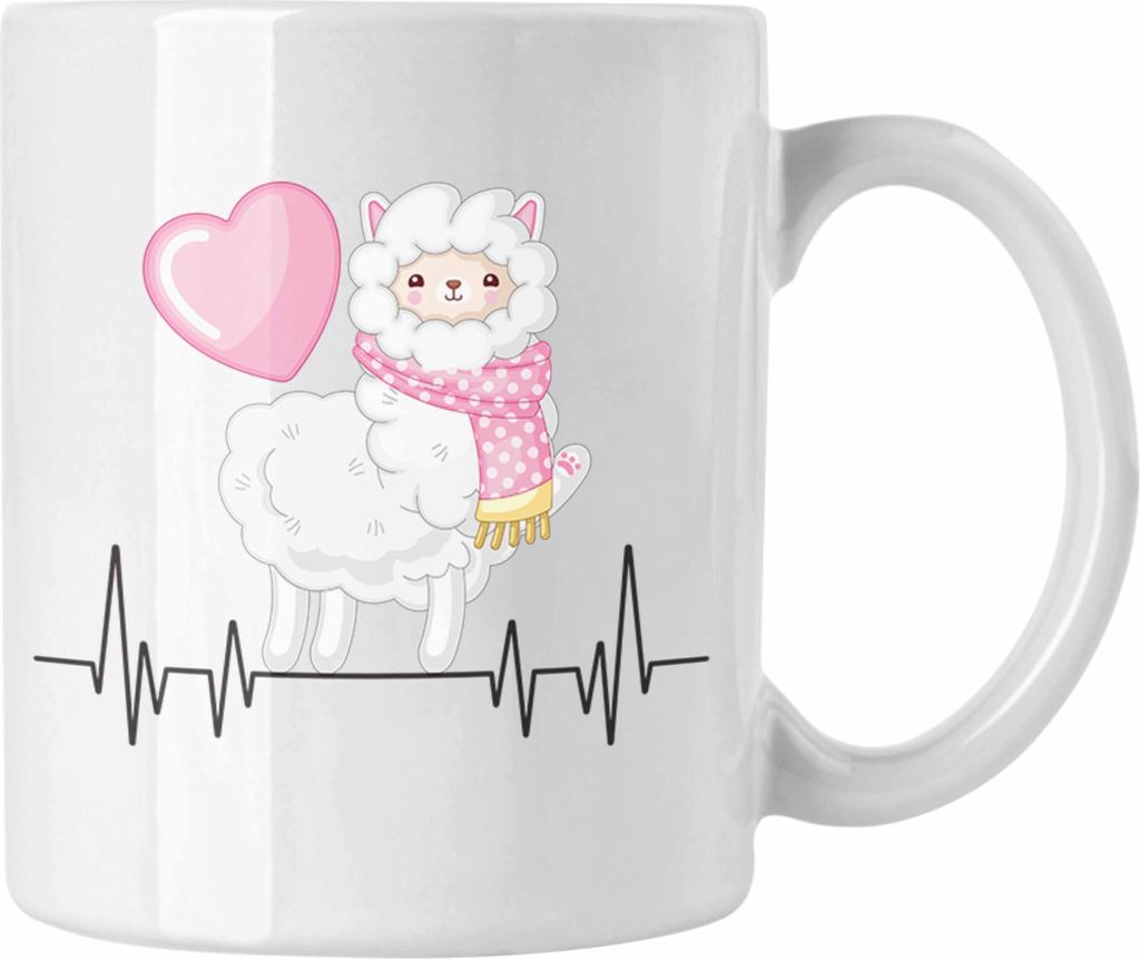 Trendation - LLama Herzschlag Tasse Geschenk für Alpaka Fans Hobby Geschenkidee (Weiß)