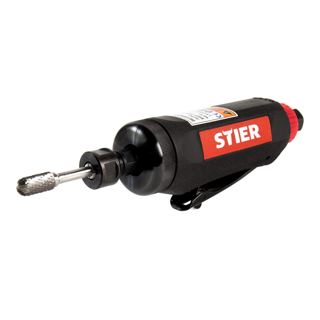 STIER Stabschleifer 51-1, Stecknippel 1/4 Zoll, geringes Lärmniveau 79 dB, kompakte Bauform, Gewicht 700 g, Länge 188 mm, Druckluft Stabschleifer...