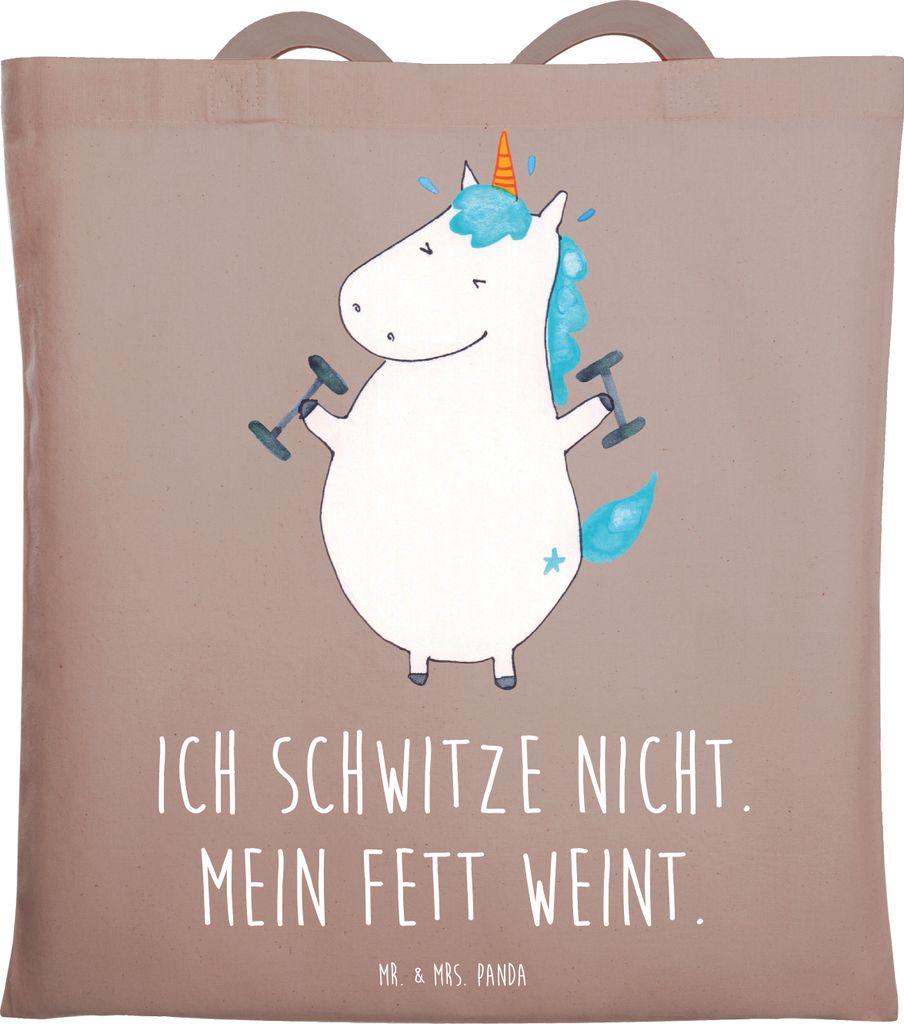 Mr. & Mrs. Panda Tote Bag Einhorn Fitness - Braun Pastell - Geschenk, Sport, totebag, Unicorn, stoff shopper, Einhörner, Gym, Laptoptasche, Shoppi...