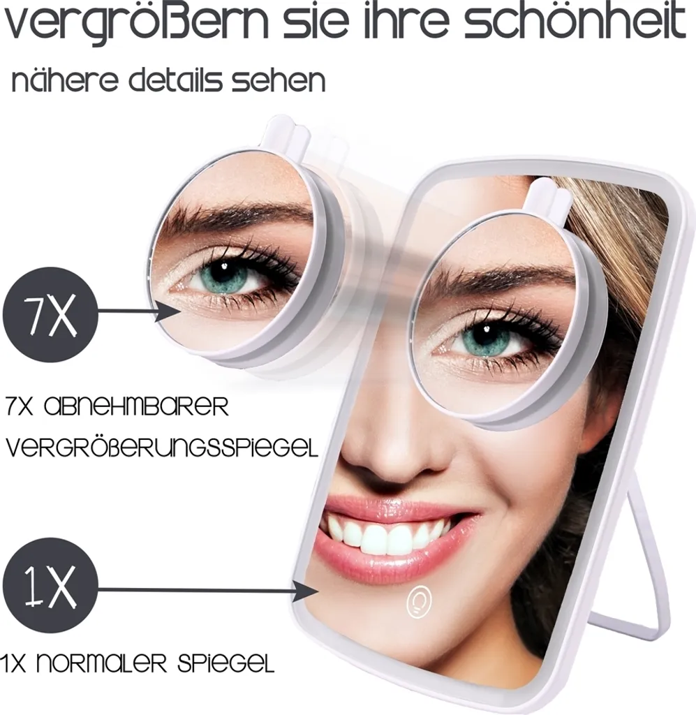 Specchio Ingranditore 7x con Luce LED - Precisione per Rasatura e Trucco - 2