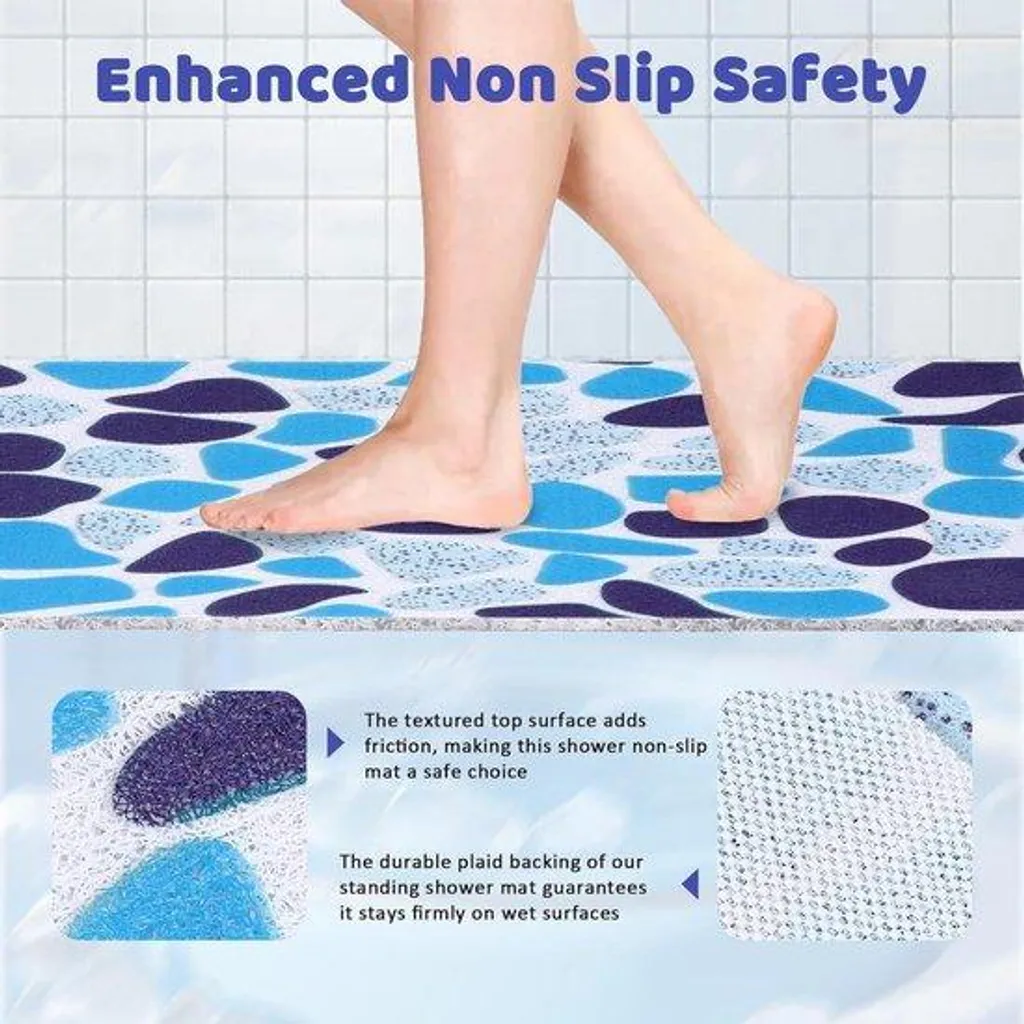Tapis de bain carré 70x70 cm bleu en PVC souple antidérapant effet luffa