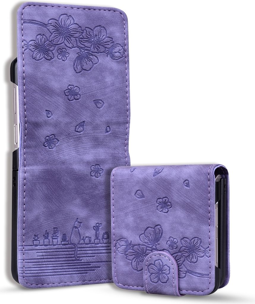 Für Samsung Galaxy Z Flip7 FE / Flip6 5G Kunstleder Cartoon Katze Design Schutz