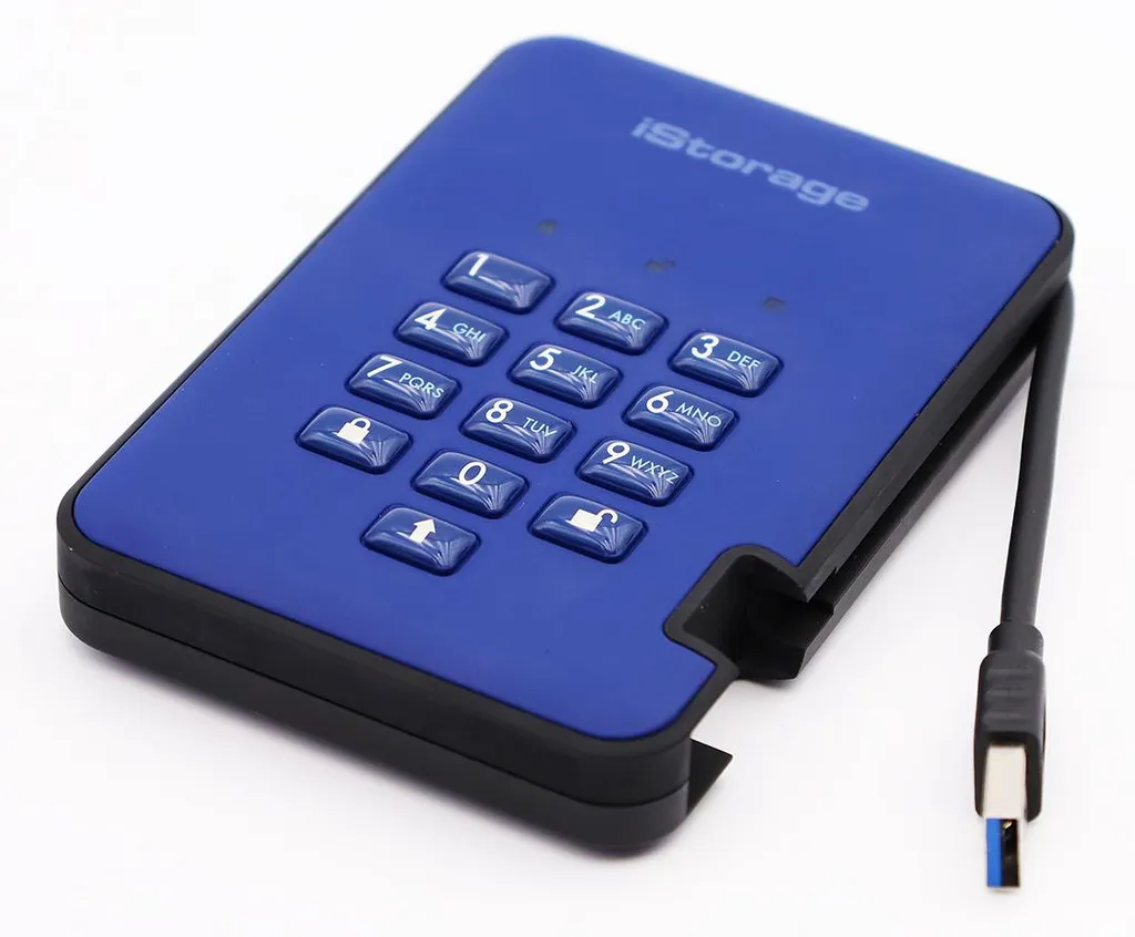 Disque dur antichoc iStorage diskAshur 2 bleu anti-piratage 256 Go