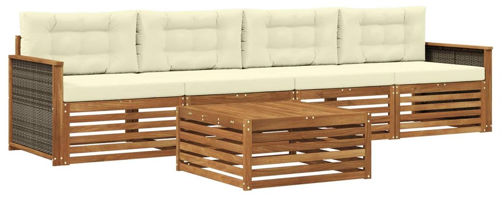vidaXL Outdoor-Sofagarnitur mit Kissen 5 pcs Natur und Creme