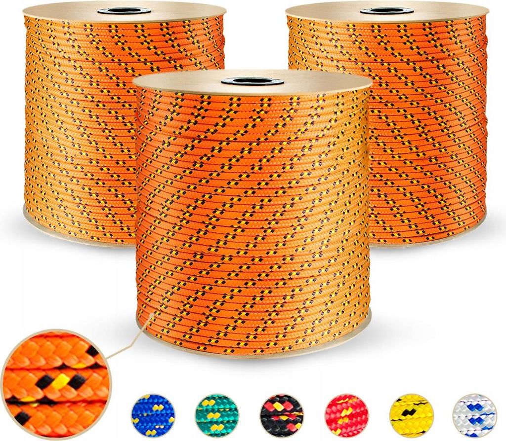 Polypropylenseil 4mm Schnur Polypropylen Seil Tauwerk Flechtleine Orange – mit Kennfäden – UV-beständig 25m