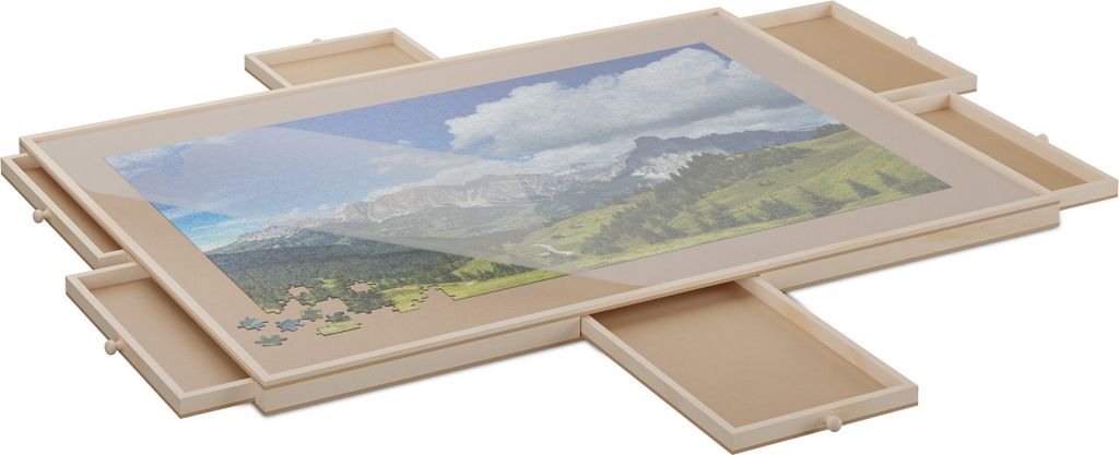 Puzzle deska Relaxdays, se 6 zásuvkami, pro puzzle do 1000 Obrázek produktu 