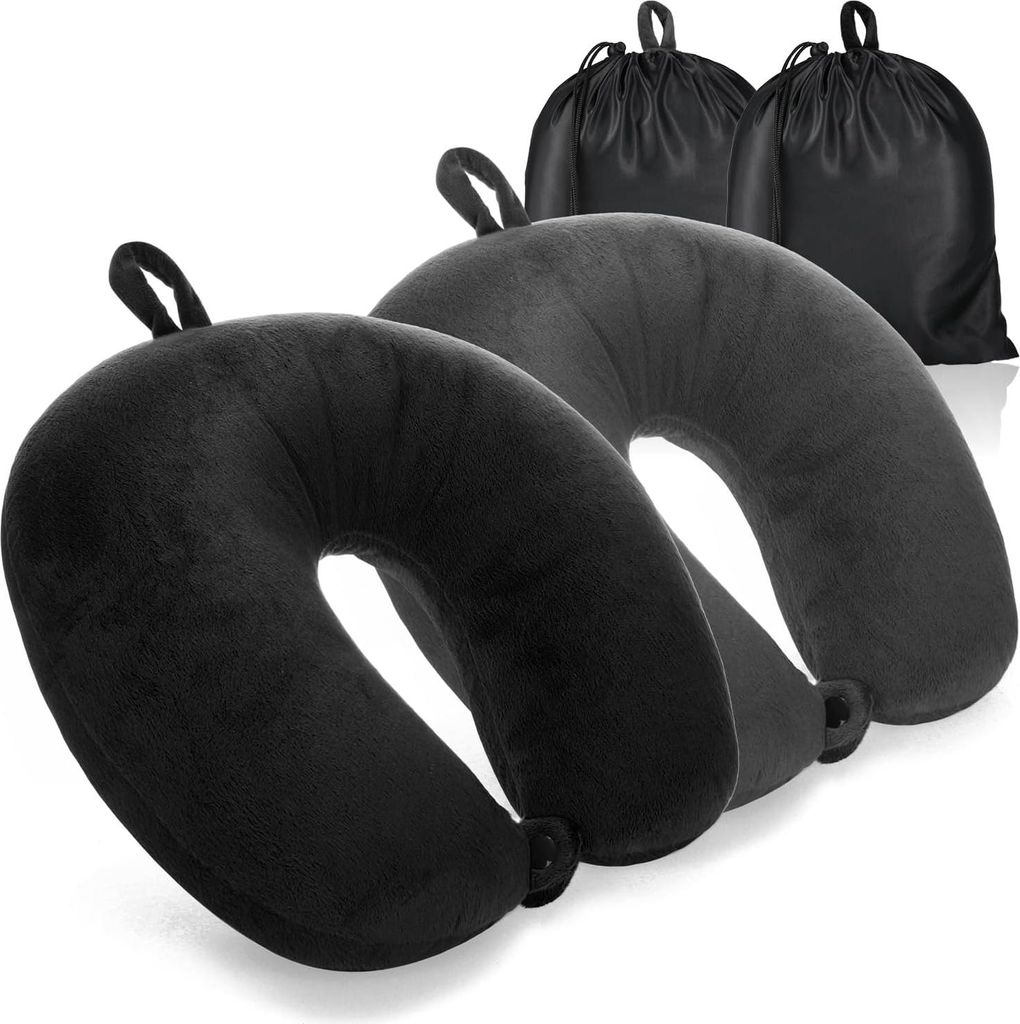 com-four 2X Premium Nackenkissen - Nackenstützkissen mit Memory Foam Nackenhörnchen für Erwachsene samtweiches Reisekissen Flugzeug, Auto, Zug,