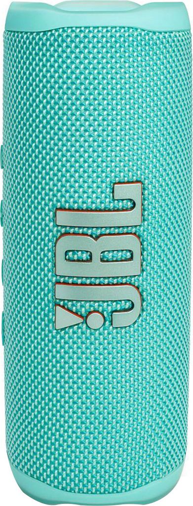 A teal JBL Flip 6 portable waterproof speaker is shown against a white background.