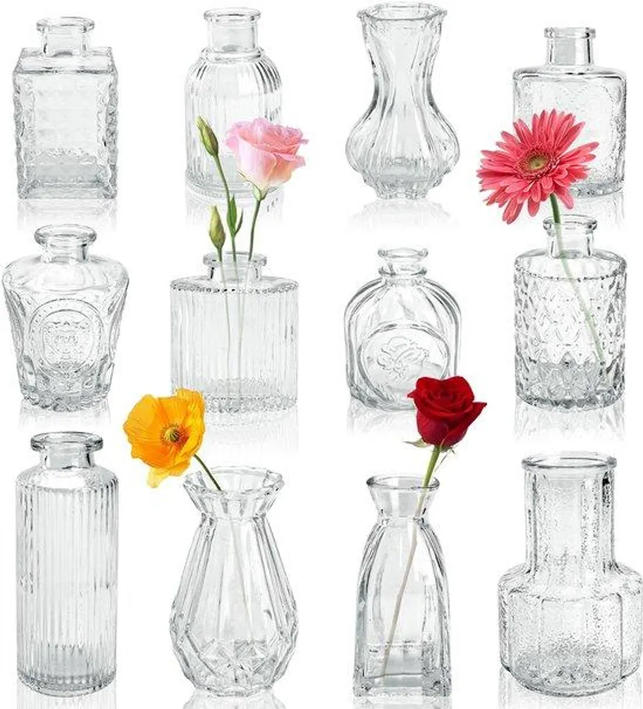 Lot de 12 vases à fleurs en verre transparent pour décoration de table