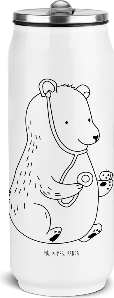 Mr. & Mrs. Panda Wasserflasche Bär Arzt - Weiß - Geschenk, Teddy, Professorin, Doktor, Edelstahl Trinkflasche, Thermosflasche, Edelstahlflasche, ...