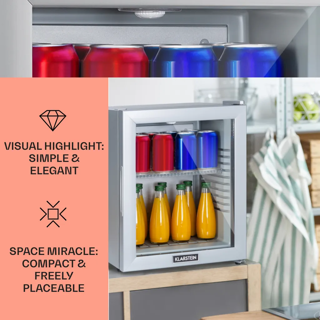 Frigo de bar vitré Klarstein Brooklyn 24 Litres Argent avec Éclairage