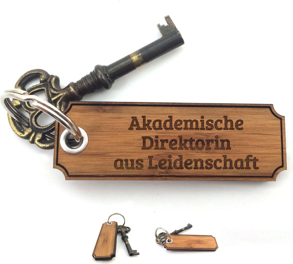 Mr. & Mrs. Panda Schlüssel Anhänger Akademische Direktorin - Bambus - Geschenk, Gravur, Schenken, für tasche, Bachelor, Diplom, schutzengel, Gl...