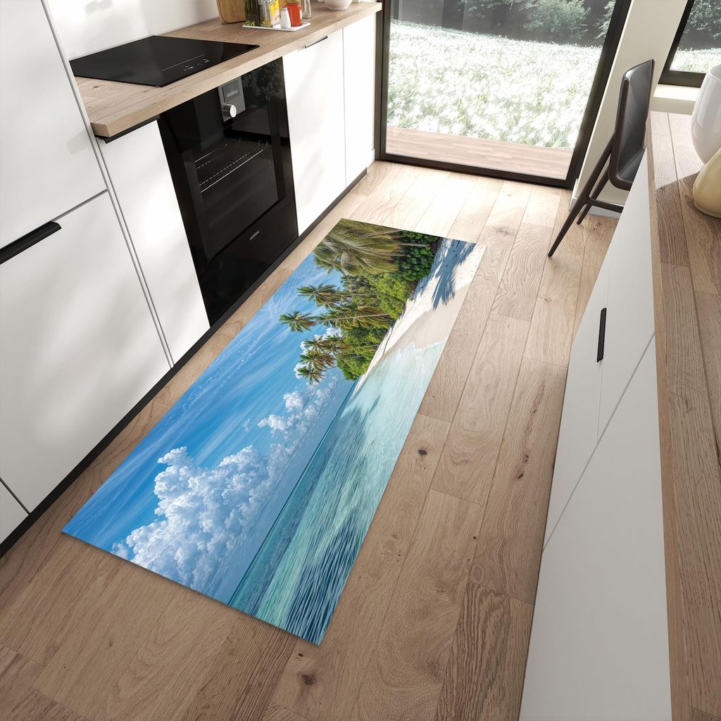 Küchenteppich 80x200cm rutschfest & abwischbar PVC Läufer - Strand von Tropischer