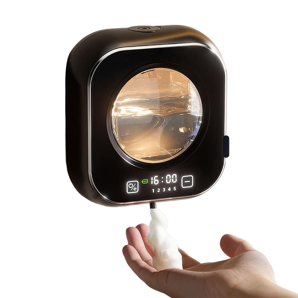 Automatischer Seifenspender Wandmontage, 320ml, elektrischer Sensor Schaumspender, No Touch, 5 Stufen, Bad, Küche, Büro, Schwarz
