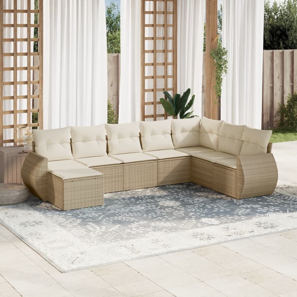 8-tlg. Garten-Sofagarnitur mit Kissen Beige Poly Rattan 3254095