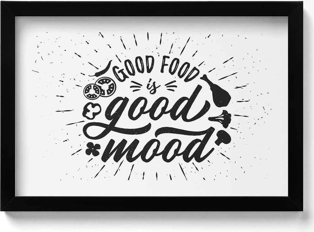 Gutes Essen macht gute Laune - Bildunterschrift für die Küche– Wandbild mit Rahmen – Gerahmtes Bild – Wanddekoration – 30x20 cm – Sch...