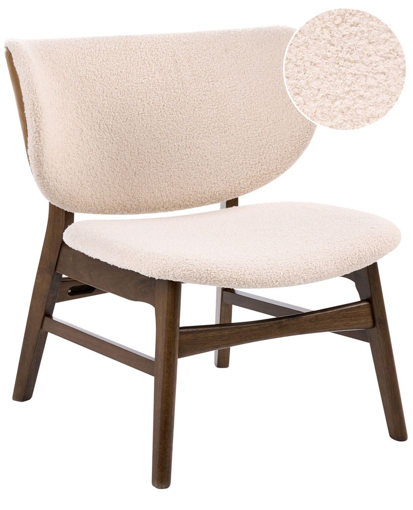 BELIANI Sessel Beige Bouclé Gepolstert ohne Armlehnen Dunkle Holzbeine Polstersessel Loungesessel Wohnzimmer