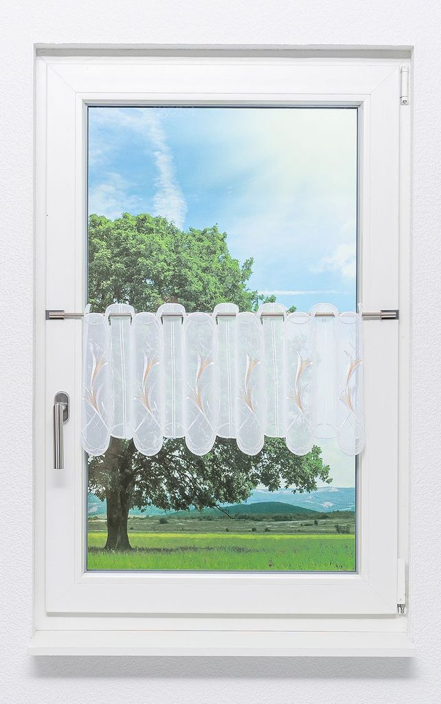 Scheibengardine Plauener Spitze - Blumenkelche (Bx H) 114.80cm * 30cm Beige/beige